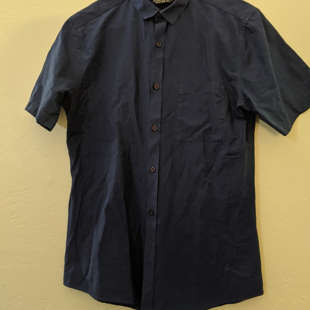 🌻Men's Topman Dark Blue Short Sleeve Button Up